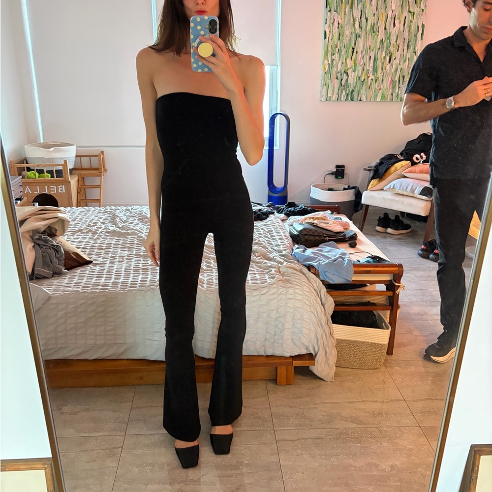 Edikted Black Strapless Boot-Cut slits Jumpsuit